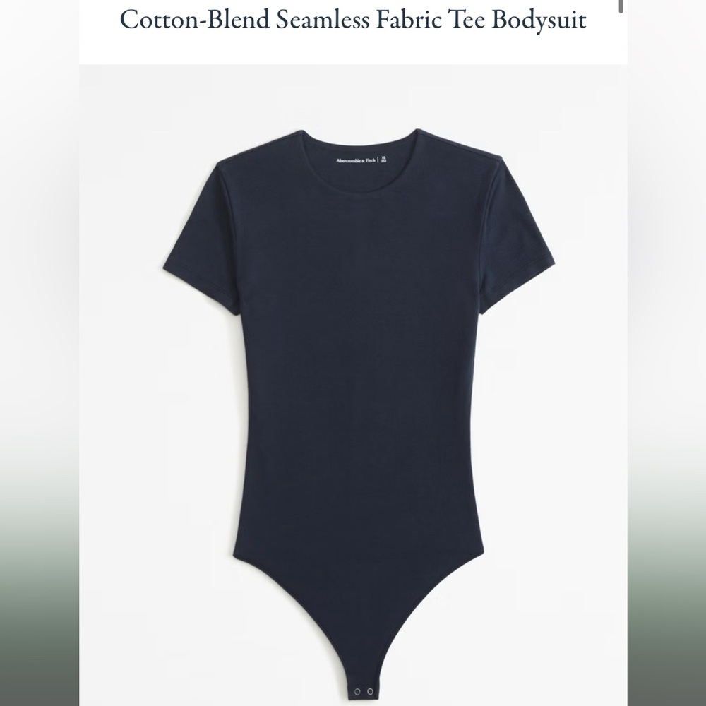 Short-Sleeve Cotton-Blend Seamless Fabric Crew Bodysuit | Navy